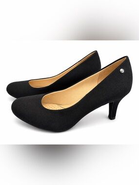 Life Stride Black Suede Mid-Heel Pumps